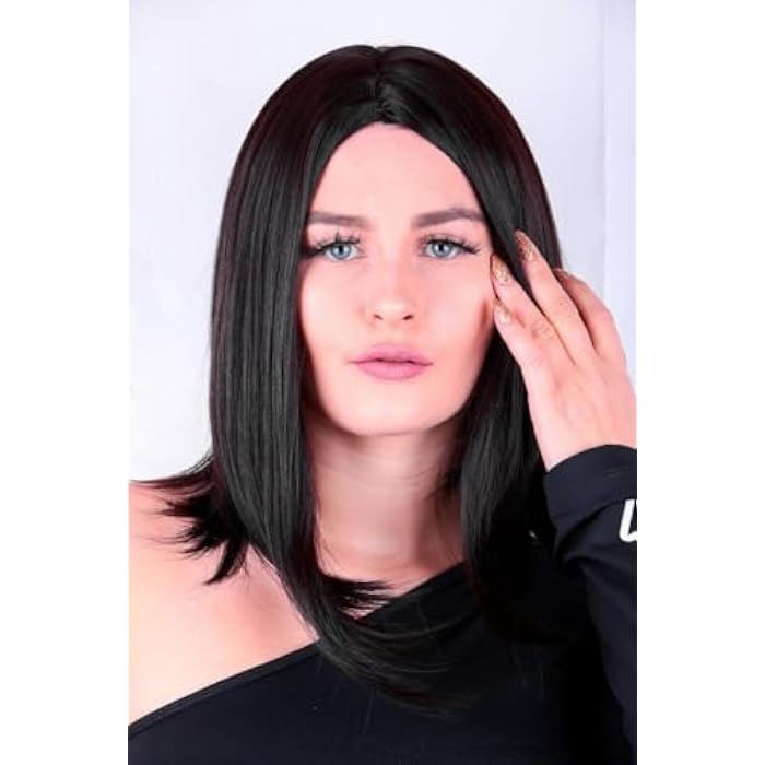 DILLARDS Premium Straight Black Synthetic Wig, Medium Length Layered Style, Heat Resistant Fiber, Natural Looking Daily Wear Cosplay Costume Wig - Image 1